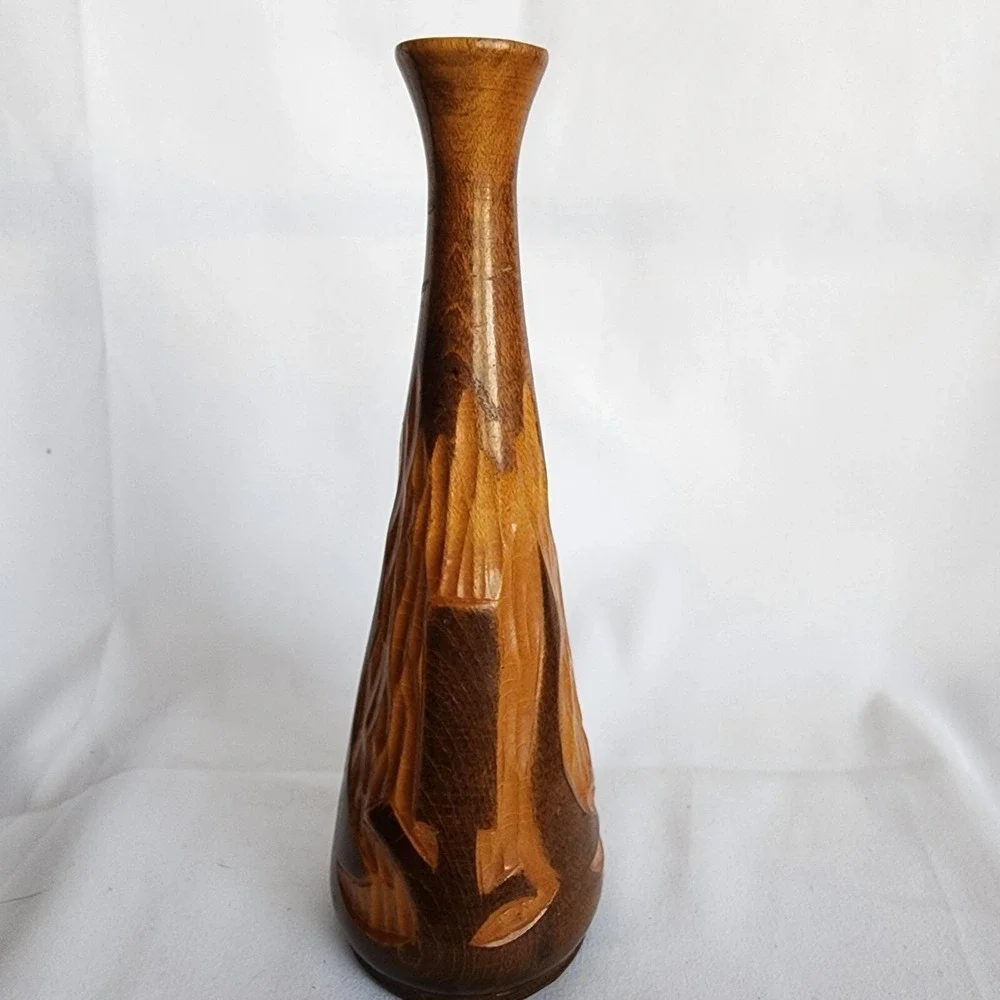Vintage Southwestern Wooden Hand Carved‎ Vase 7